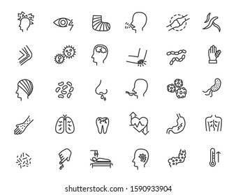 Set of linear illness icons. Disease icons in simple design. Vector illustration