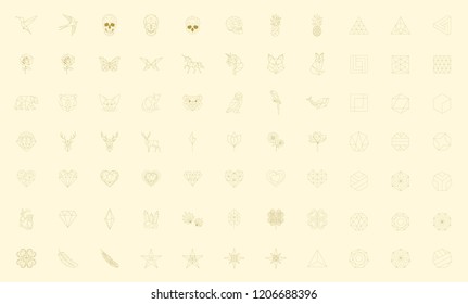 Set of linear illustrations of shapes and icons