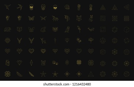 Set of linear illustrations of shapes and icons