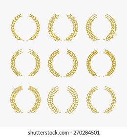 Set of linear laurel wreaths, vector emblem collection, frame icons winner collection award 