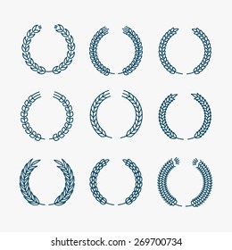 Set of linear laurel wreaths, winner logo collection, vector emblem, frame icons in flat
winner collection award 