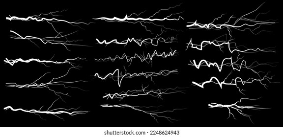 Juego de tornillos de alumbrado lineales en una pantalla negra. Ilustraciones vectoriales para añadir el efecto de la energía y la corriente al diseño.