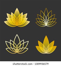 Set of Linear lotus icon. Golden flower symbols