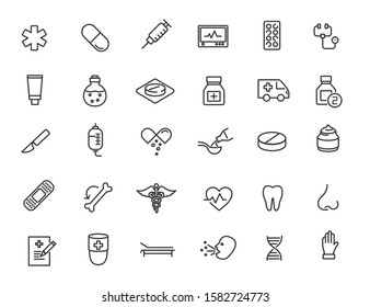 Set of linear medical icons. Health icons in simple design. Vector illustration