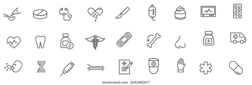 set linear medical icons vector