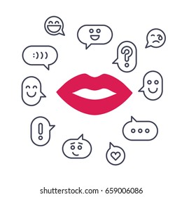 Set of linear message symbols. Smiley messages. Vector illustration.
