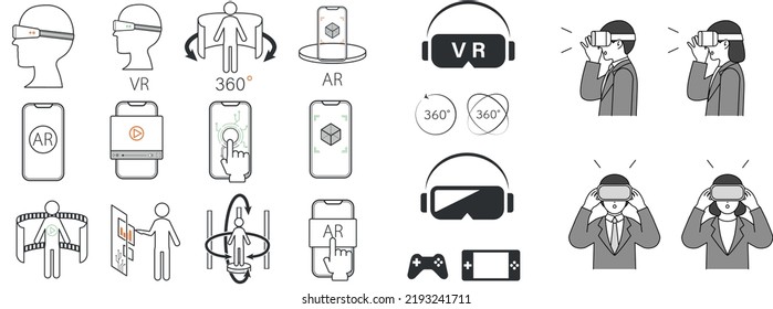 Set of linear Metaverse icons with VR, virtual reality, game, futuristic cyberspace. 256x256 pixel icon vector, editable stroke