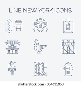 Set of linear New York icons. Main New York landmarks in trendy linear style. 