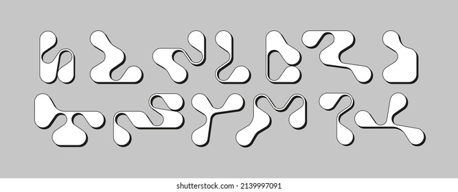 Set of linear objects in a modern style, the shape of a liquid tear, puzzle elements, streaks and drops, abstract shapes