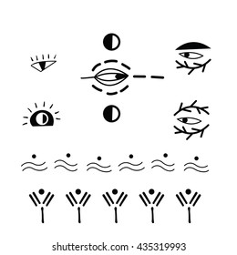 Set of linear ornaments. Graphic symbols. Vector template.