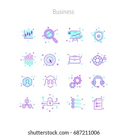 Set of linear outline icons of Business. Business finance icons for web sites, illustration for text blocks on the web sites. Misc decor, noise.