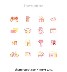Set of linear outline icons of Entertainment. Icons for web sites, illustration for text blocks on the web sites.