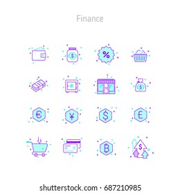 Set of linear outline icons of Finance. Business finance icons for web sites, illustration for text blocks on the web sites. Misc decor, noise.