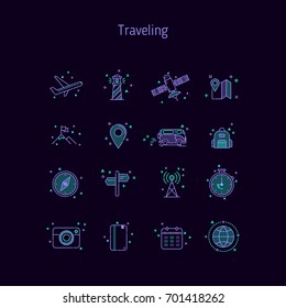 Set of linear outline icons of Traveling. Icons for web sites, illustration for text blocks on the web sites.
