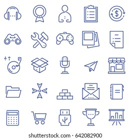 Conjunto de esquemas lineales y delgados íconos de medios sociales, administración de negocios y artículos de marketing para el diseño. Pictogramas de línea monocroma y elementos de diseño de infografía - parte 1
