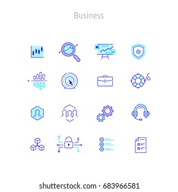 Set of linear outline vector icons of Business. Business finance icons for web sites, illustration for text blocks on the web sites.