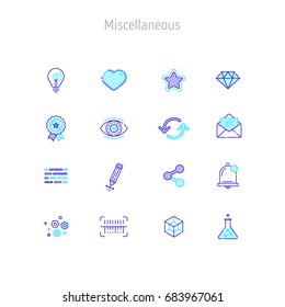 Set of linear outline vector icons of Miscellaneous. Icons for web sites, illustration for text blocks on the web sites.