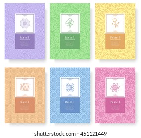 Set of linear pastel style concept. Outline element on poster, book, layout abstract, magazines, brochure. Vector flower thin line icon greeting card or invitation design background illustration