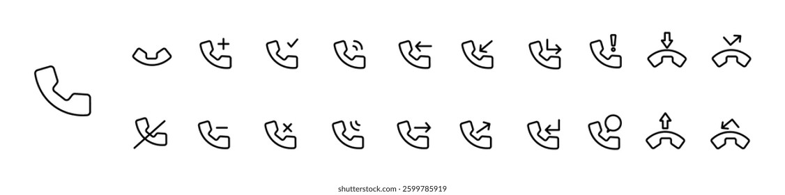  set of linear phone icons, call, phone call control vector icons