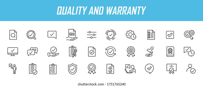 Set of linear quality icons. Guarantee icons in simple design. Vector illustration