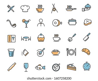 Set of linear restaurant icons. Food icons in simple design. Vector illustration