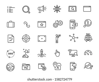 Set of linear seo icons. Promotion icons in simple design. Vector illustration