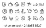 Set of linear shopping icons on white.