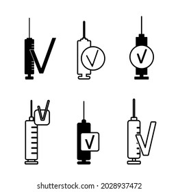 Conjunto de iconos lineales y de silueta sobre el tema de la vacunación, la atención de la salud y la medicina como ilustración vectorial