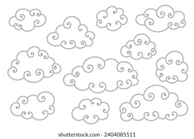Satz linearer Skizzen, Cloud-Farbseiten. Vektorgrafiken.