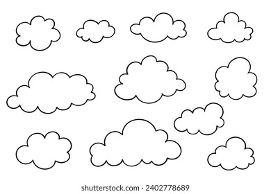 Set of linear sketches, cloud icons.Vector graphics