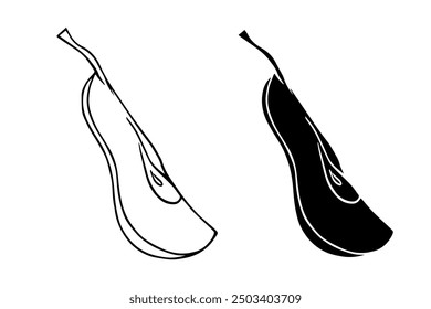 Set of linear sketches, pear silhouettes, doodles of summer fruit pieces. Vector graphics.