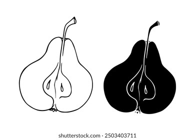 Conjunto de bocetos lineales, siluetas de pera, garabatos de piezas de frutas de verano. Gráficos de Vector.