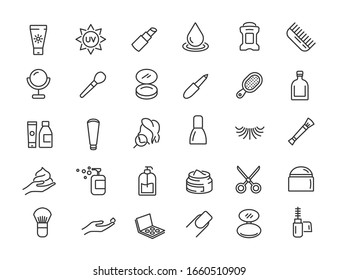 Conjunto de iconos lineales de cuidado de la piel. Iconos estéticos de diseño simple. Ilustración del vector