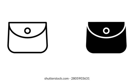 A set of linear and solid vector icons depicting a small wallet coin pouch or pocketbook suitable for financial or personal accessory applications.