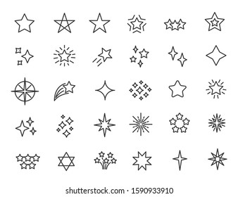 Set of linear stars icons. Stars twinkle icons in simple design. Vector illustration