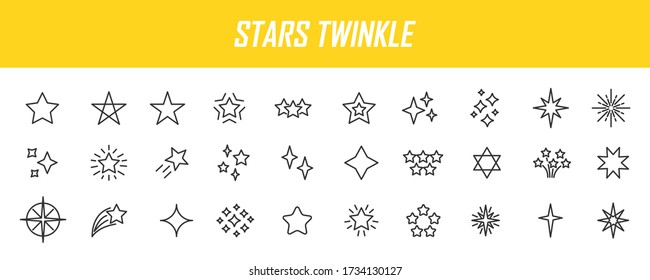 Set of linear stars icons. Twinkle icons in simple design. Vector illustration