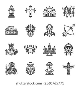 Set of Linear Style Ancient Mythological Icons 

