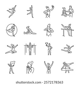 Set of Linear Style Artistic Gymnastics Icons 

