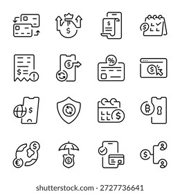 Conjunto de iconos de hornear y finanzas de estilo lineal 