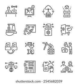 Set of Linear Style Cloud Technology Icons 

