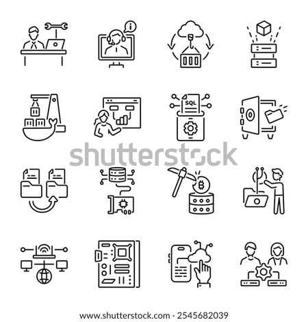 Set of Linear Style Cloud Technology Icons 

