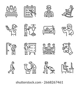 Set of Linear Style Daily Routine Icons 