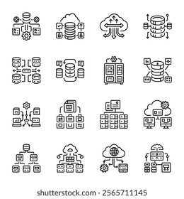 Set of Linear Style Database Network Icons 

