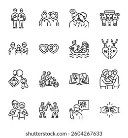 Set of Linear Style Friendship Day Icons 

