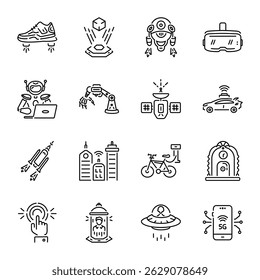 Satz von linearen Stil futuristische Technologie-Symbole 

