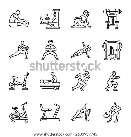 Set of Linear Style Gym Workout Icons 