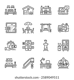 Set of Linear Style Home Decoration Icons 

