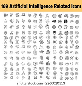 A set of linear style icons representing Artificial Intelligence, including Machine Learning, Smart Robotics, and Cloud Computing Network Digital Technology. EPS File. Vector