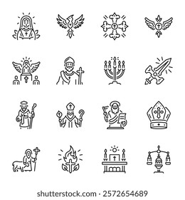 Set of Linear Style Jesus Christ Icons 

