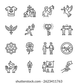 Set of Linear Style Peace Art Icons 

